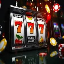 Ilustrasi permainan slot online berwarna cerah dengan tema klasik